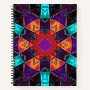 Mosaik Kaleidoskop Blume Rot Orange und Blau Notizbuch