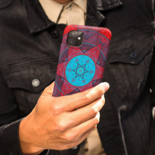 Mosaik Kaleidoskop Blume Rot und Blau Case-Mate iPhone Hülle