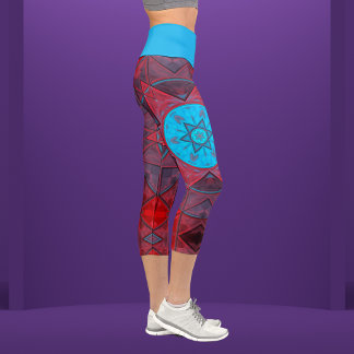Mosaik Kaleidoskop Blume Rot und Blau Leggings