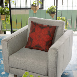 Mosaik Kaleidoskop Blume Rot und Schwarz Kissen