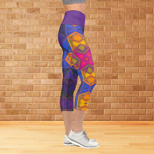 Mosaik Kaleidoskop Gelb Blau und Pink Le Capri Leggings