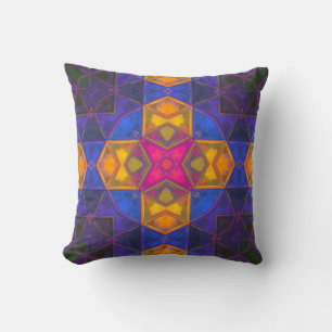Mosaik Kaleidoskop Gelb Blau und Rosa Kissen
