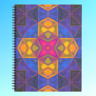 Mosaik Kaleidoskop Gelb Blau und Rosa Notizbuch