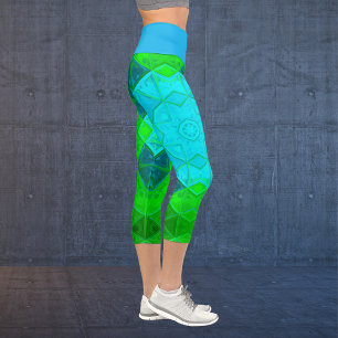 Mosaik Kaleidoskop Platz Grün und Blau Leggings