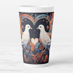 Mosaik-Kunstwerk mit Tauben und Herzdesigns Milchtasse