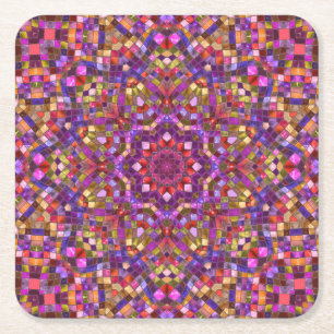 Mosaik Lila Vintage Fraktal Kaleidoskop Rechteckiger Pappuntersetzer