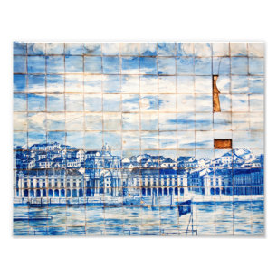 Mosaik-lisbon-blauen Malziegel Porzellanmuster Fotodruck