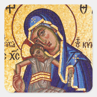 Mosaik Madonna & Child Icon Quadratischer Aufkleber