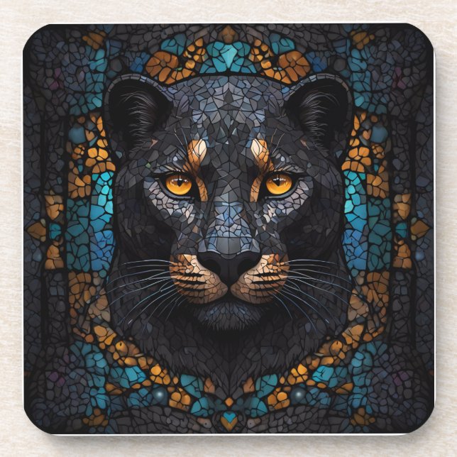 Mosaik Majestät: Der Schwarze Panther Getränkeuntersetzer (Vorderseite)