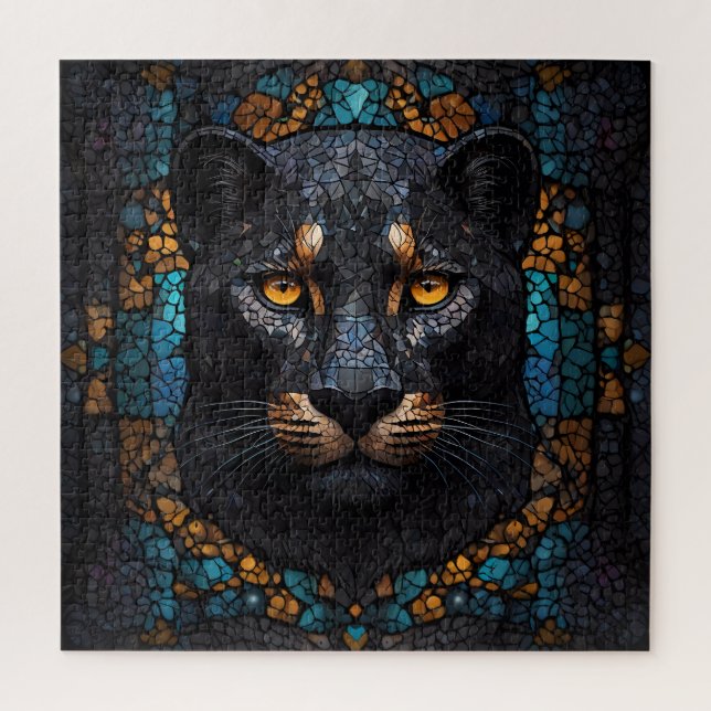 Mosaik Majestät: Der Schwarze Panther Puzzle (Vertikal)