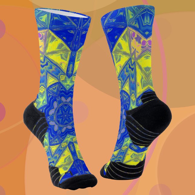 Mosaik Mandala Blau und Gelb Socken (Von Creator hochgeladen)