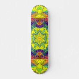 Mosaik Mandala Blume Gelb Blau und Grün Skateboard