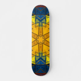 Mosaik Mandala Blume Gelb Blau und Rot Skateboard