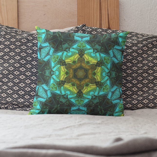 Mosaik Mandala Blume Gelb Grün und Blau Kissen (Von Creator hochgeladen)