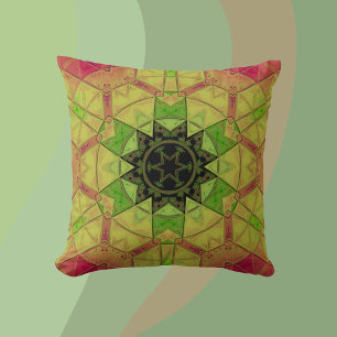 Mosaik Mandala Blume Gelb Grün und Rosa Kissen