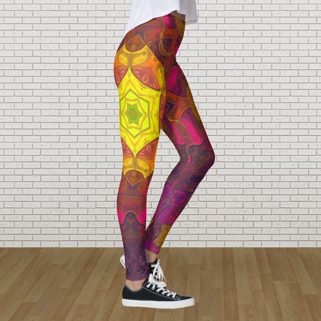 Mosaik Mandala Blume Gelb Rosa und Lila Leggings (Von Creator hochgeladen)