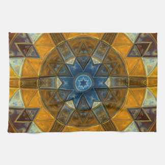 Mosaik Mandala Blume Gelb und Blau Geschirrtuch