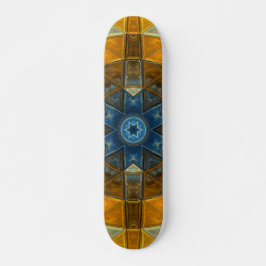 Mosaik Mandala Blume Gelb und Blau Skateboard