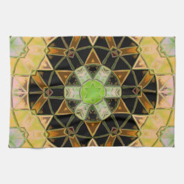 Mosaik Mandala Blume Gelb und Schwarz Geschirrtuch