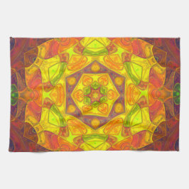 Mosaik Mandala Blume Gelborange und Lila Geschirrtuch