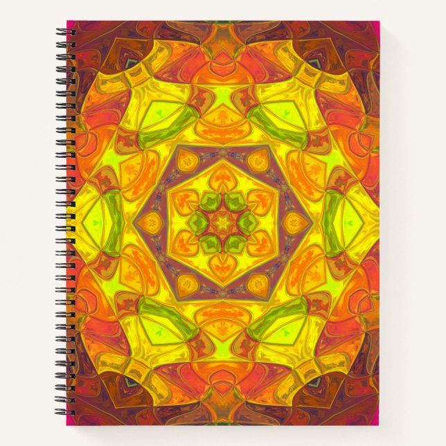 Mosaik Mandala Blume Gelborange und Lila Notizbuch (Vorderseite)