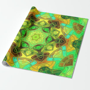 Mosaik Mandala Blume Grün Blau und Gelb Geschenkpapier