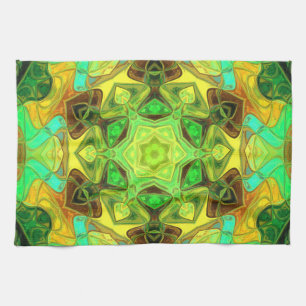 Mosaik Mandala Blume Grün Blau und Gelb Geschirrtuch