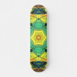 Mosaik Mandala Blume Grün Gelb Blau und Orange Skateboard
