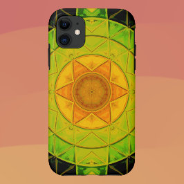 Mosaik Mandala Blume Grün Orange und Schwarz Case-Mate iPhone Hülle