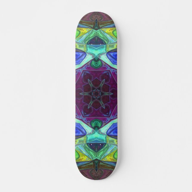 Mosaik Mandala Blume Lila Blau und Grün Skateboard (Vorne)