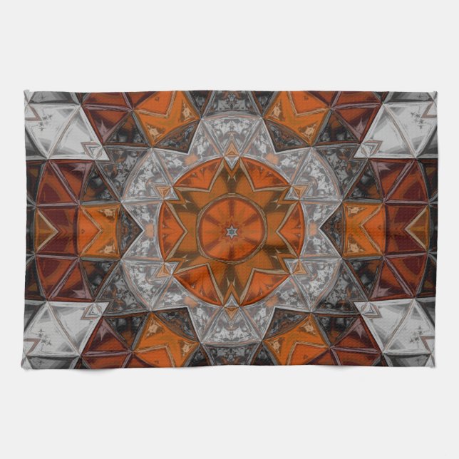 Mosaik Mandala Blume Orange White und Black Geschirrtuch (Horizontal)