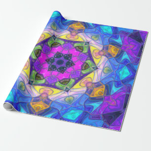 Mosaik Mandala Blume Rosa Blau und Gelb Geschenkpapier