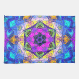 Mosaik Mandala Blume Rosa Blau und Gelb Geschirrtuch