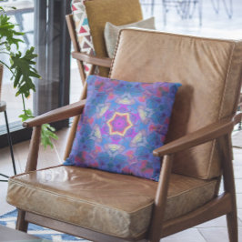 Mosaik Mandala Blume Rosa Blau und Gelb Kissen