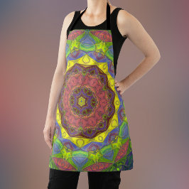 Mosaik Mandala Blume Rosa Gelb und Grün Schürze