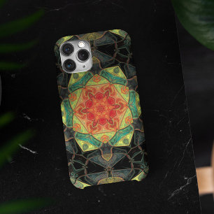 Mosaik Mandala Blume Rot Gelb Grün und Schwarz Case-Mate iPhone Hülle