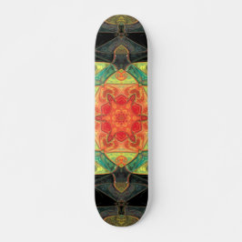 Mosaik Mandala Blume Rot Gelb Grün und Schwarz Skateboard