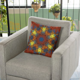 Mosaik Mandala Blume Rot Gelb und Blau Kissen