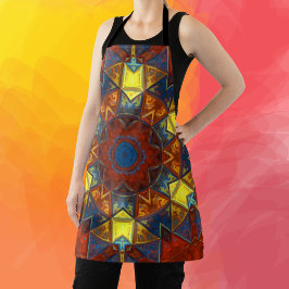 Mosaik Mandala Blume Rot Gelb und Blau Schürze