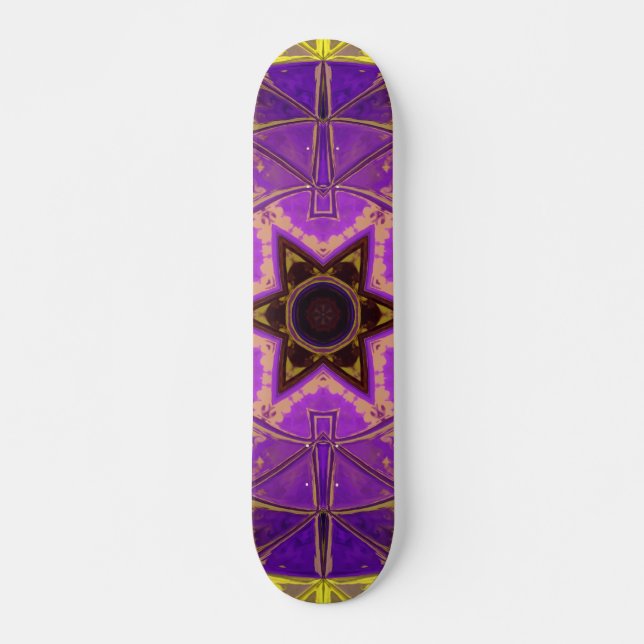 Mosaik Mandala Lila und gelb Skateboard (Vorne)