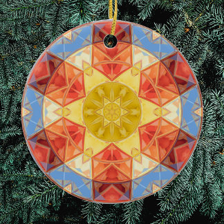 Mosaik Mandala Orange Blue und Yellow Keramik Ornament