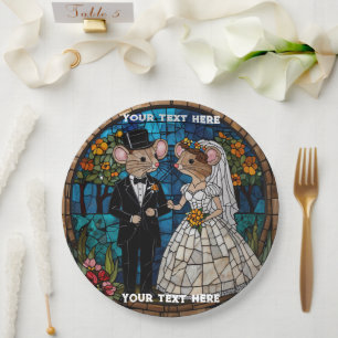 Mosaik-Maus-Hochzeitspaar-Buntglas-Effekt. Pappteller
