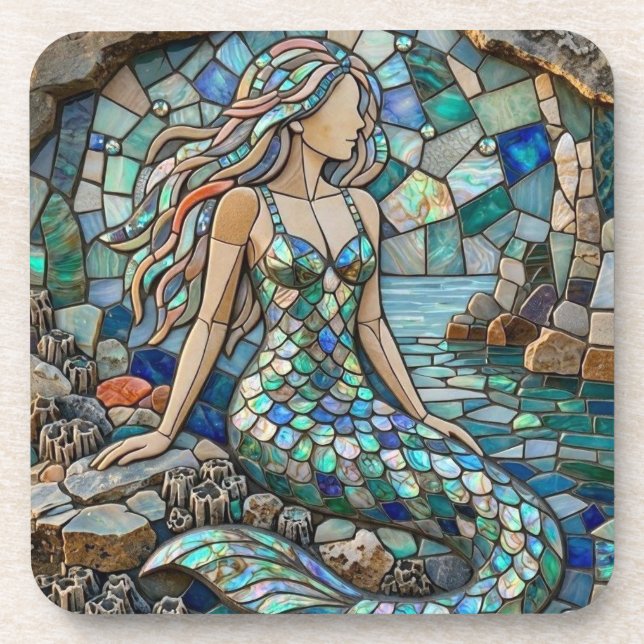 Mosaik Meerjungfrau Getränkeuntersetzer (Vorderseite)
