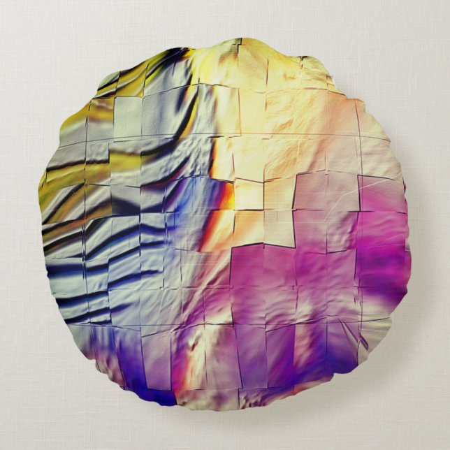 Mosaik mit rosa gelber Textur und weichem Schnitzw Rundes Kissen (Rückseite)