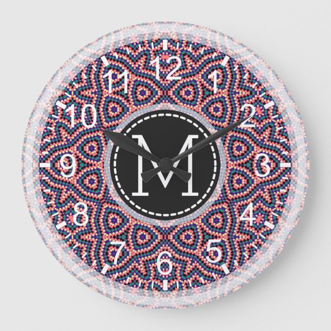 Mosaik Modern Monogram #3 Große Wanduhr (Vorderseite)