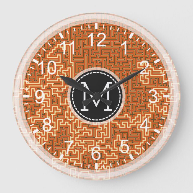 Mosaik Modern Monogram #5 Große Wanduhr (Vorderseite)