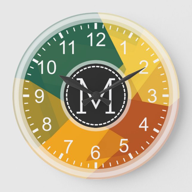 Mosaik Modernes Monogramm Große Wanduhr (Vorderseite)