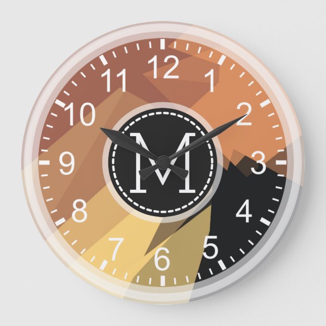 Mosaik Modernes Monogramm Große Wanduhr (Vorderseite)