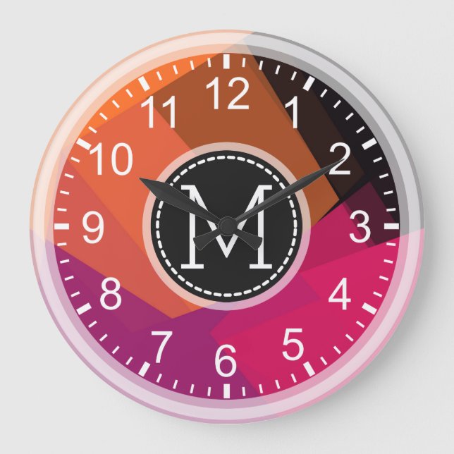Mosaik Modernes Monogramm Große Wanduhr (Vorderseite)