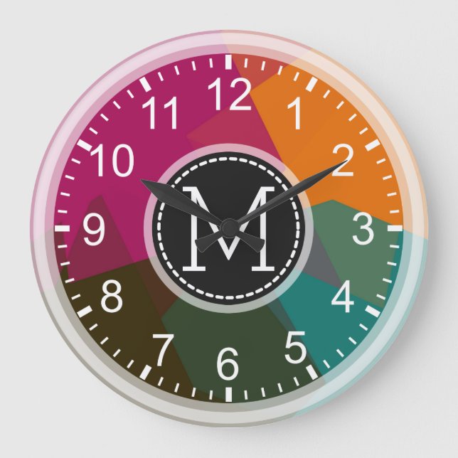 Mosaik Modernes Monogramm Große Wanduhr (Vorderseite)